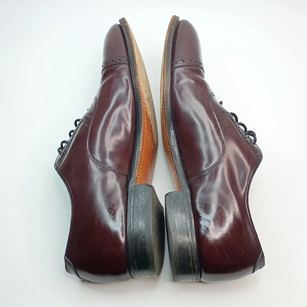 Johnston & Murphy Heritage Mens 10.5‎ D Burgundy Leather Cap Toe Oxford 15-1165
